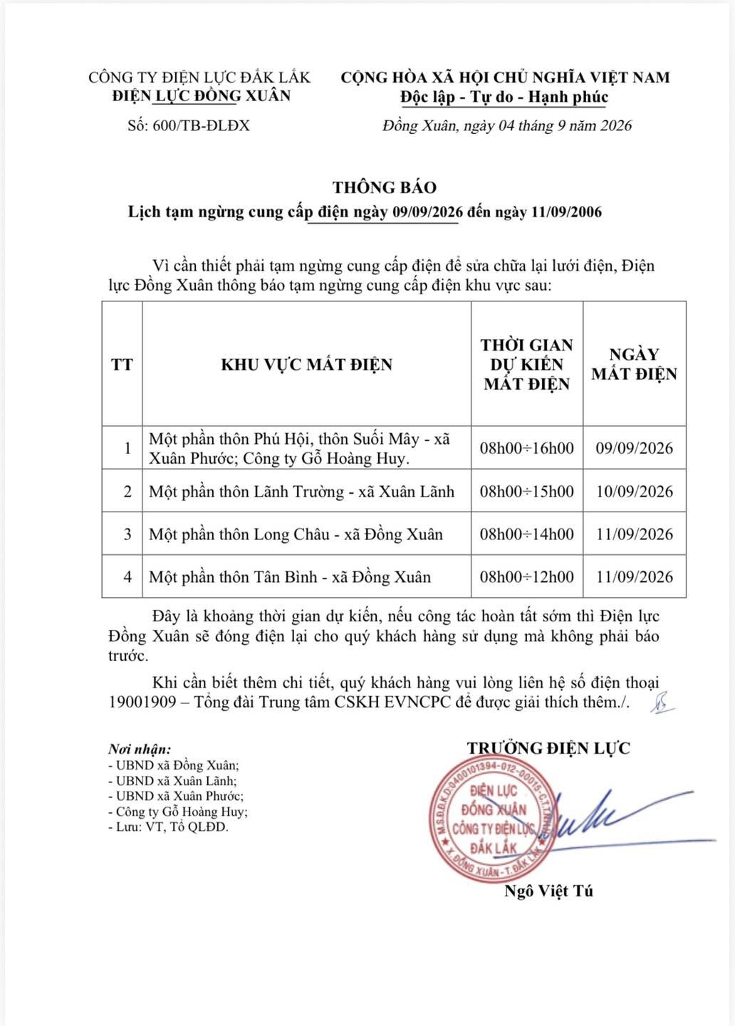 THÔNG BÁO