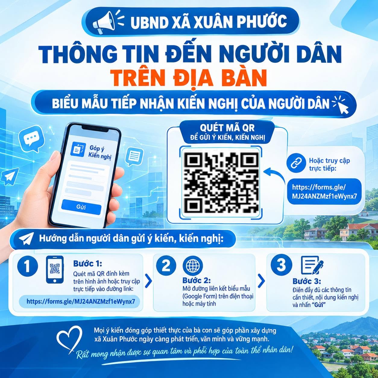 UBND XÃ XUÂN PHƯỚC THÔNG TIN ĐẾN NGƯỜI DÂN TRÊN ĐỊA BÀN - BIỂU MẪU TIẾP NHẬN KIẾN NGHỊ CỦA NGƯỜI DÂN
