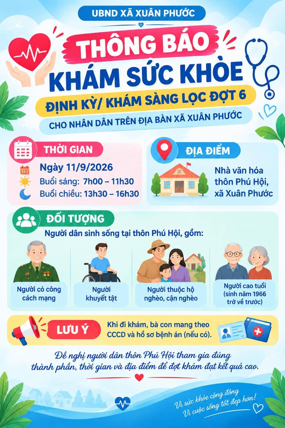 XUÂN PHƯỚC THÔNG BÁO KHÁM SỨC KHỎE ĐỊNH KỲ, KHÁM SÀNG LỌC ĐỢT 6